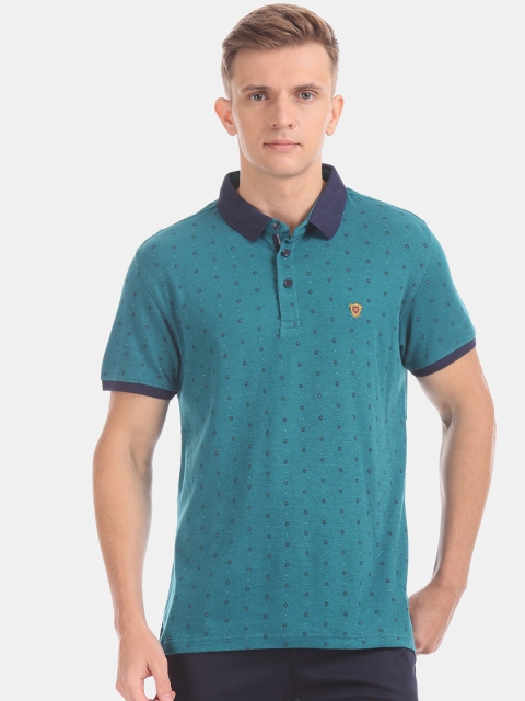 

True Blue Men Turquoise Blue Printed Polo Collar T-shirt