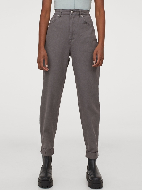 

H&M Women Grey Solid Mom Loose-Fit Twill Trousers