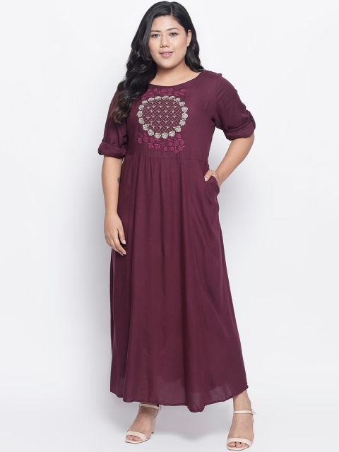 

Amydus Women Burgundy Embroidered Maxi Dress