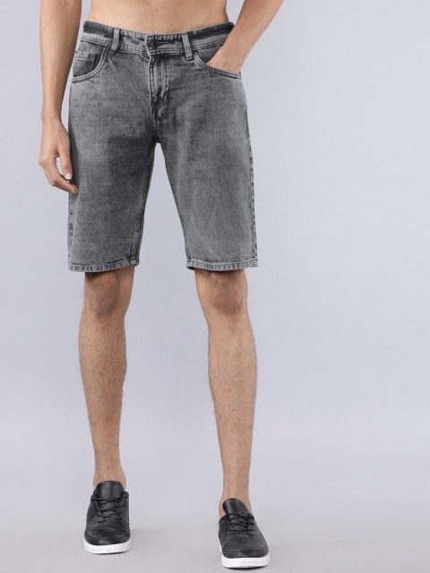 

HIGHLANDER Men Grey Solid Slim Fit Denim Shorts