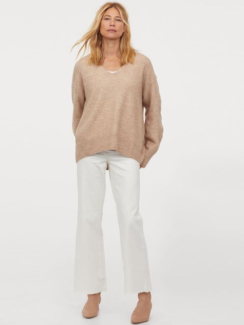 

H&M Women Beige Solid Knitted Jumper