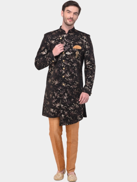 

SG RAJASAHAB Men Black & Brown Sherwani Set
