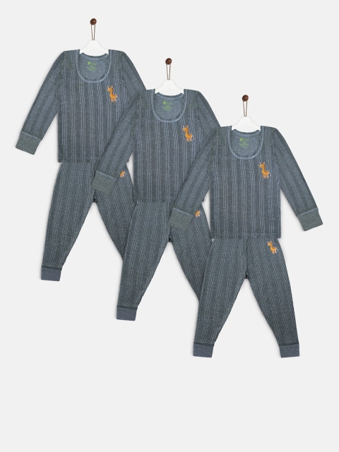 

YK Basics Unisex Kids Pack Of 3 Grey Striped Thermal Sets