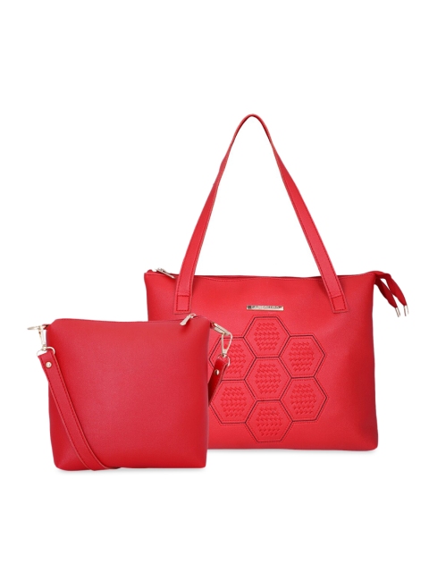 Lapis O Lupo Red Self Design Shoulder Bag with Pouch