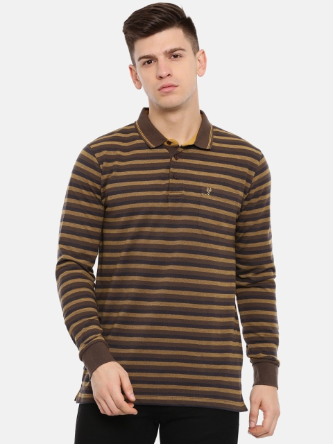 

Classic Polo Men Brown & Beige Striped Polo Collar T-shirt