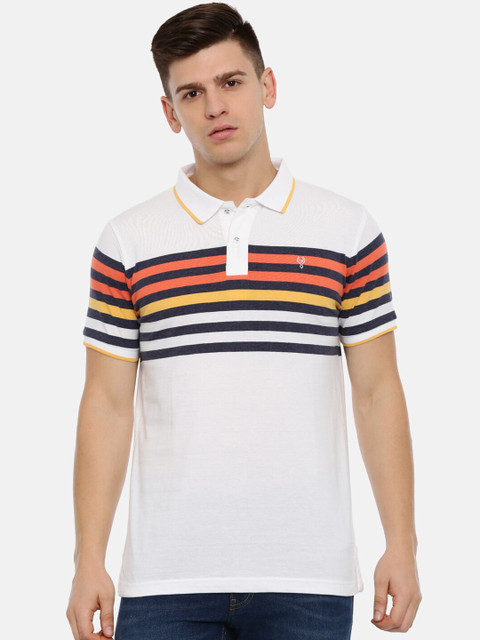 

Classic Polo Men White & Red Striped Polo Collar T-shirt