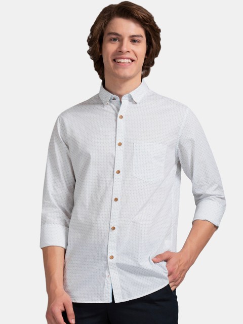 

True Blue Men White Slim Fit Printed Casual Shirt