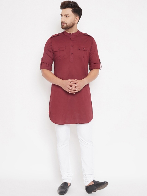 

Hypernation Men Maroon Woven Design Pathani Kurta