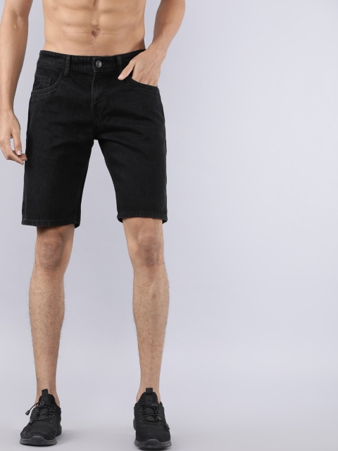 

HIGHLANDER Men Black Solid Slim Fit Denim Shorts
