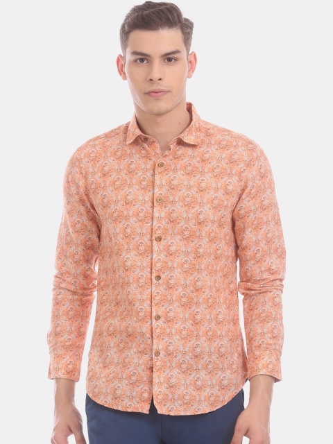 

True Blue Men Orange Slim Fit Printed Casual Shirt