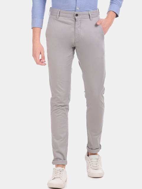 

True Blue Men Grey Slim Fit Solid Regular Trousers