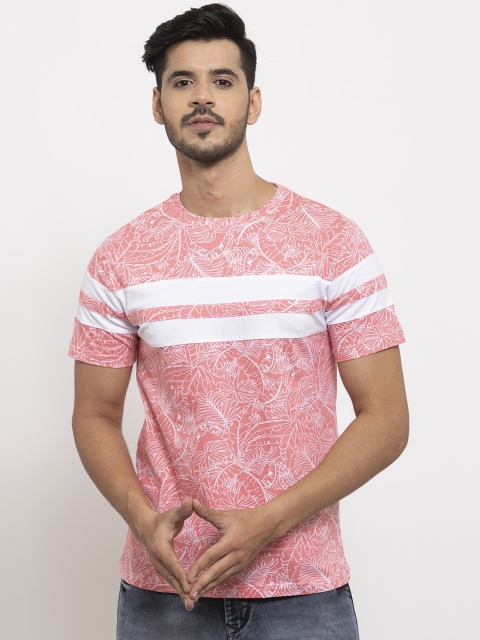 

Rodzen Men Pink Striped Round Neck T-shirt
