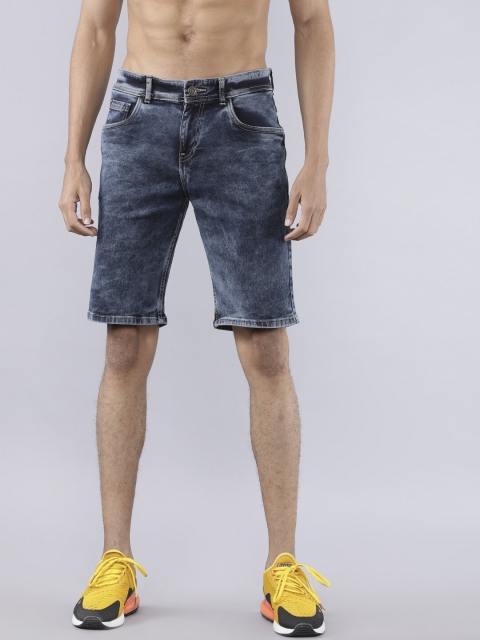 HIGHLANDER Men Blue Washed Slim Fit Denim Shorts