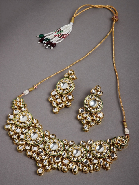 

GloBox By ZeroKaata Gold-Plated White Kundan-Studded Handcrafted Jewellery Set