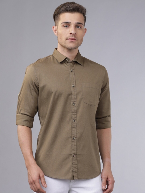 

Ecko Unltd Men Olive Brown Slim Fit Solid Casual Shirt