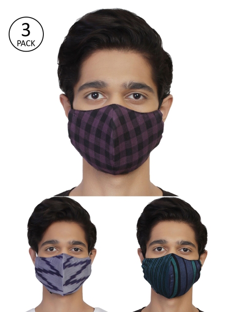 

Anekaant Men Multicoloured Pack of 3 Reusable 3-Ply Cloth Masks, Multi