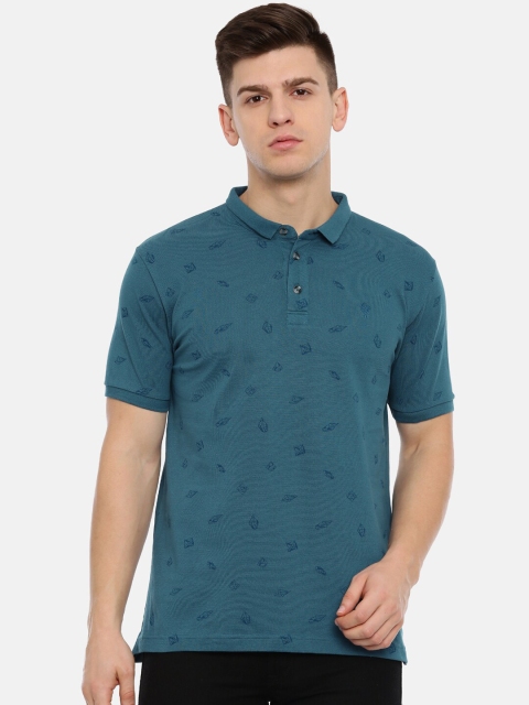 

Classic Polo Men Teal Green Printed Slim Fit Polo Collar T-shirt