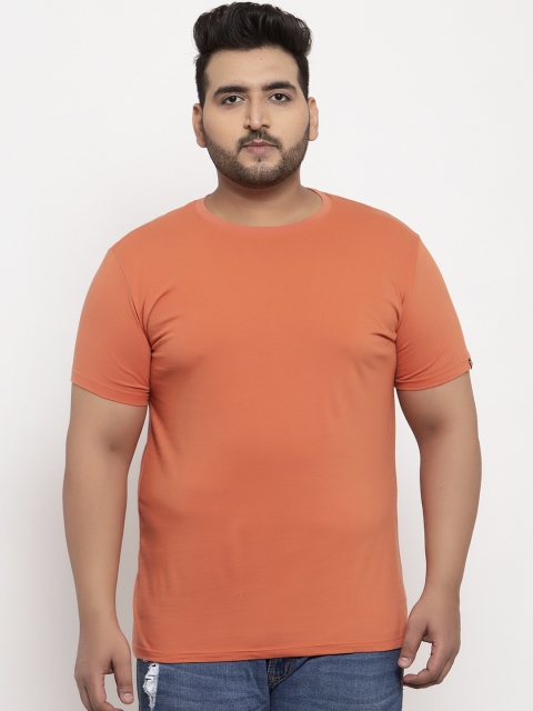 

Rodzen Men Orange Solid Round Neck T-shirt