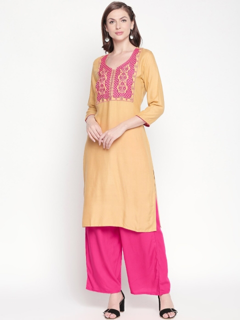 

ZRI Women Beige & Pink Yoke Design Kurta with Palazzos