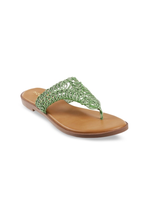 

Mochi Women Green Solid Open Toe Flats