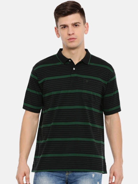 

Classic Polo Men Black & Green Striped Polo Collar T-shirt