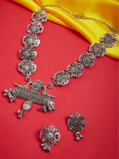 

GloBox By ZeroKaata Oxidized Silver-Plated Peacock Jewellery Set
