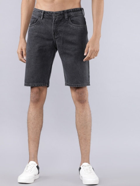 

HIGHLANDER Men Grey Solid Slim Fit Denim Shorts