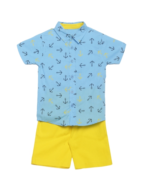 

FLENZA Boys Blue & Yellow Nautical Print Shirt with Shorts