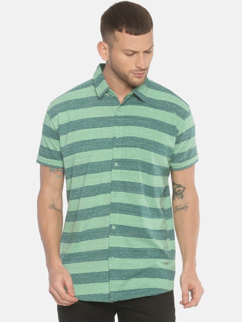 T-Tog Men Green Slim Fit Striped Casual Shirt
