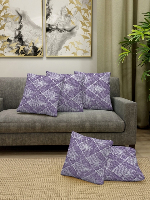 

KLOTTHE Set Of 5 Purple & White Printed Square Cushions