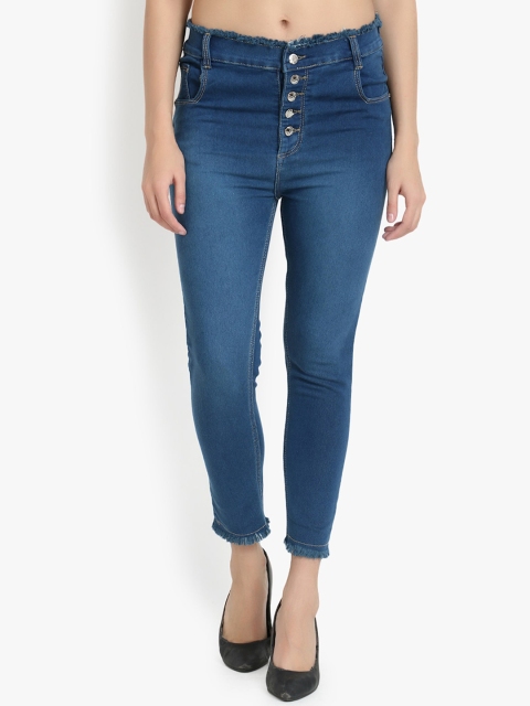

Perfect Outlet Women Blue Skinny Fit High-Rise Clean Look Cropped Jeans