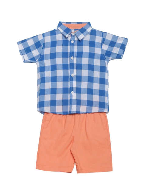 

FLENZA Boys Blue & Peach Checked Shirt with Shorts