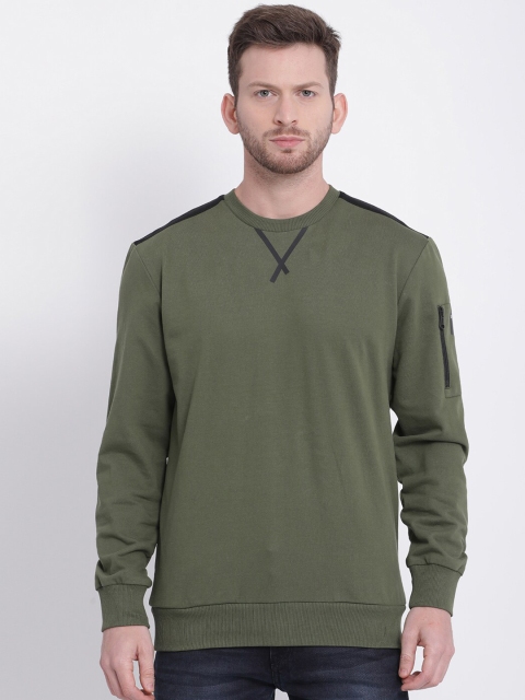 

t-base Men Olive Green Solid Sweatshirt