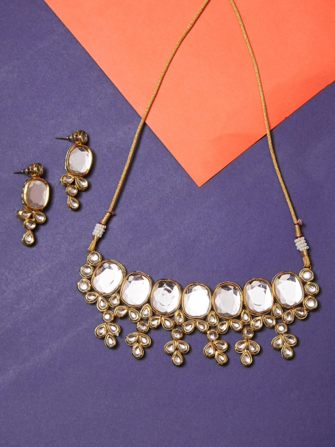 

GloBox By ZeroKaata Gold-Plated White Kundan-Studded Handcrafted Jewellery Set