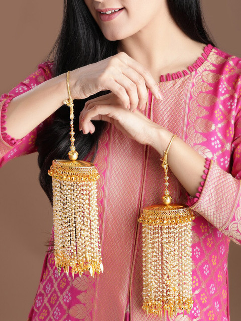 

Rubans Set of 2 Gold-Plated Handcrafted Tasselled Bridal Kaleeras
