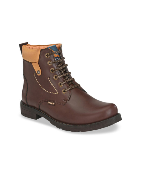 

Fentacia Men Brown Solid Mid-Top Flat Boots