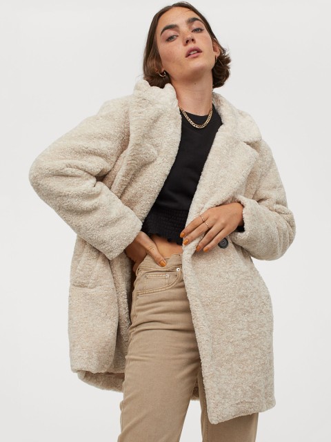 

H&M Women Beige Teddy Coat