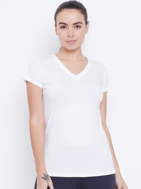 

ALIZA Women White Solid V-Neck Sports T-shirt