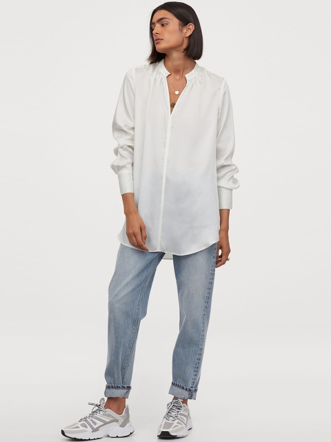 

H&M White Long Satin Blouse