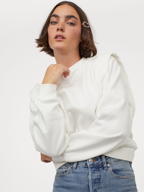 

H&M White Solid Sweatshirt
