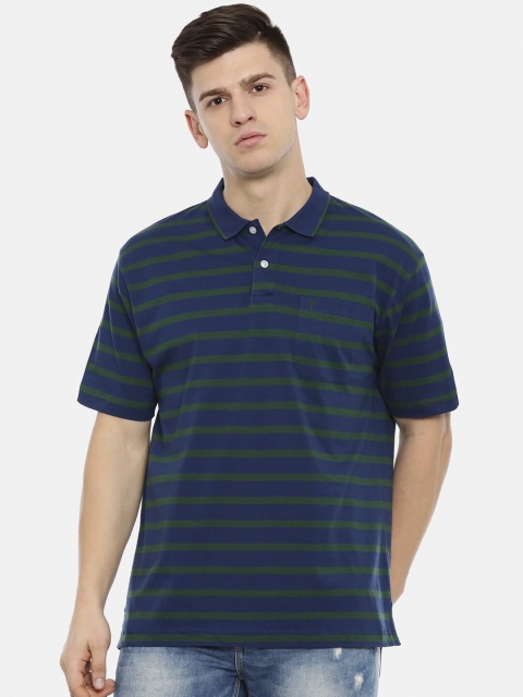 

Classic Polo Men Green &Navy Blue Striped Polo Collar T-shirt