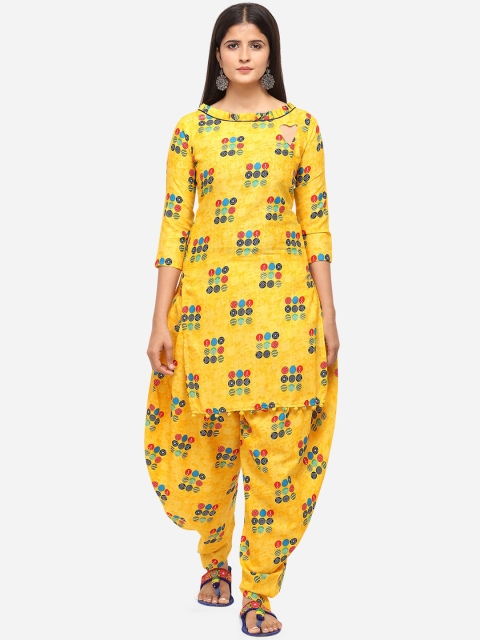 SHAVYA Yellow Cotton Blend Unstitched Dress Material