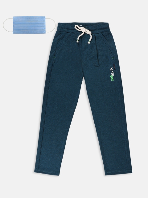 

Lil Tomatoes Boys Teal Blue Solid Straight-Fit Track Pants