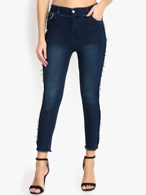 

Perfect Outlet Women Blue Skinny Fit High-Rise Clean Look Cropped Jeans