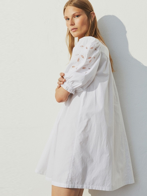 

H&M Women White Broderie Anglaise Dress