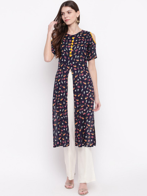 

Napra Women Blue & Pink Printed Straight Kurta