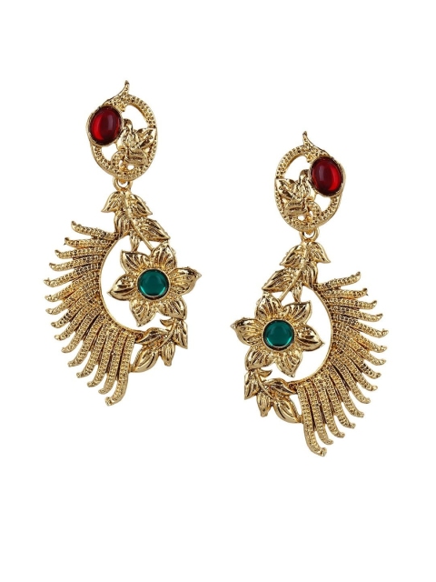 

OOMPH Green Gold Plated Jadau Floral Drop Earrings