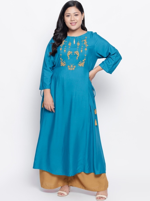 

Amydus Women Turquoise Blue Yoke Design Anarkali Kurta