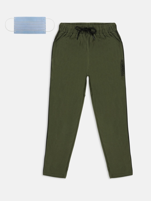 

Lil Tomatoes Boys Olive Green Solid Straight-Fit Track Pants