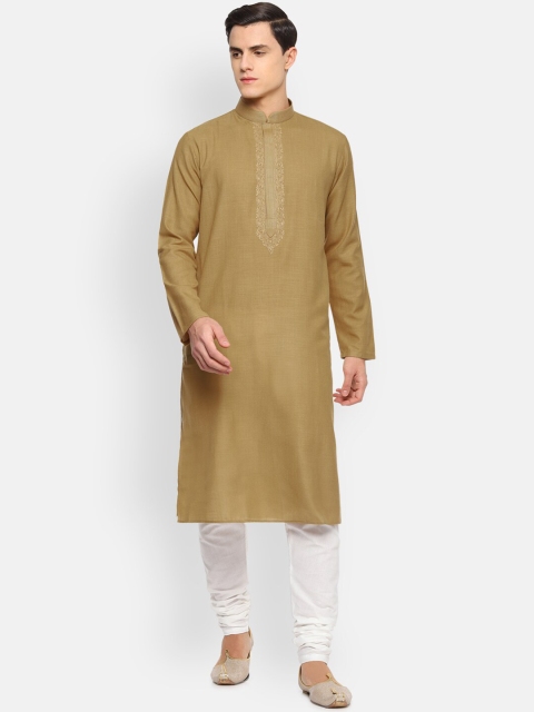 

Louis Philippe Men Khaki & White Yoke Design Kurta with Pyjamas